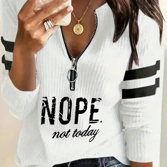 COPY - Letter Print Zip Front Shirt - Picture 1 of 4